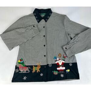 Vintage Lemon Grass Size Medium Christmas Shirt Long Sleeve Embroidered Collared